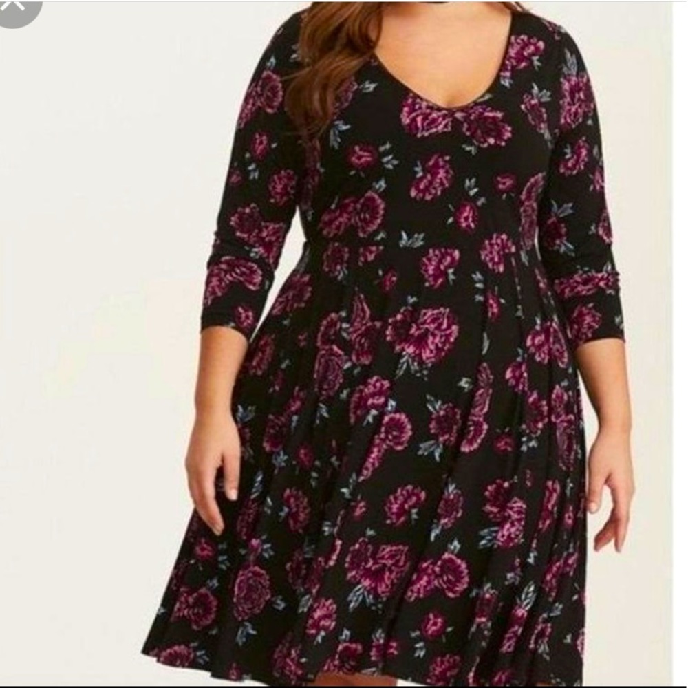 Torrid Black and Purple Floral Dress w/ Lace Up Back.  Size 2.